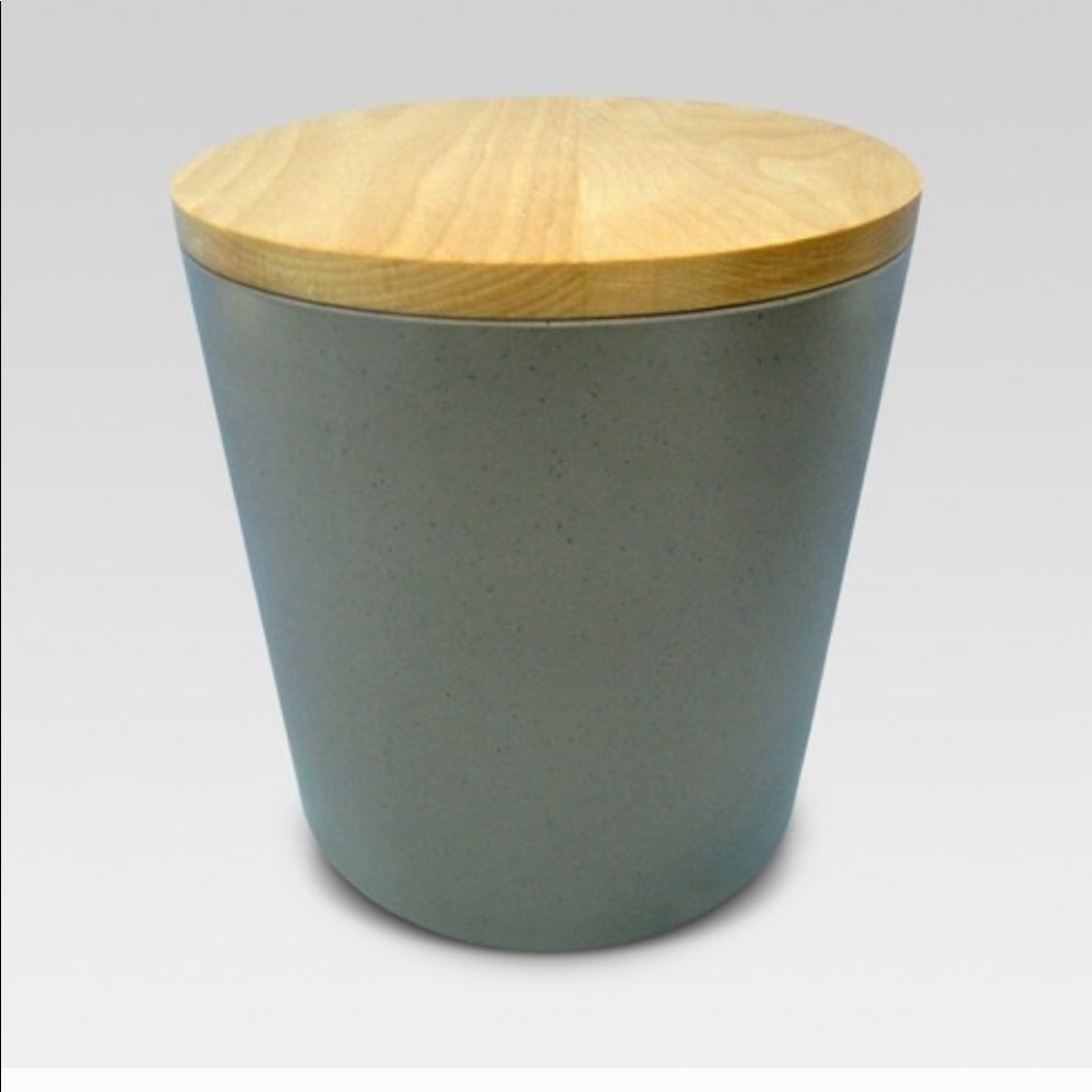 Threshold gray canisters w/wooden lid- set of 3